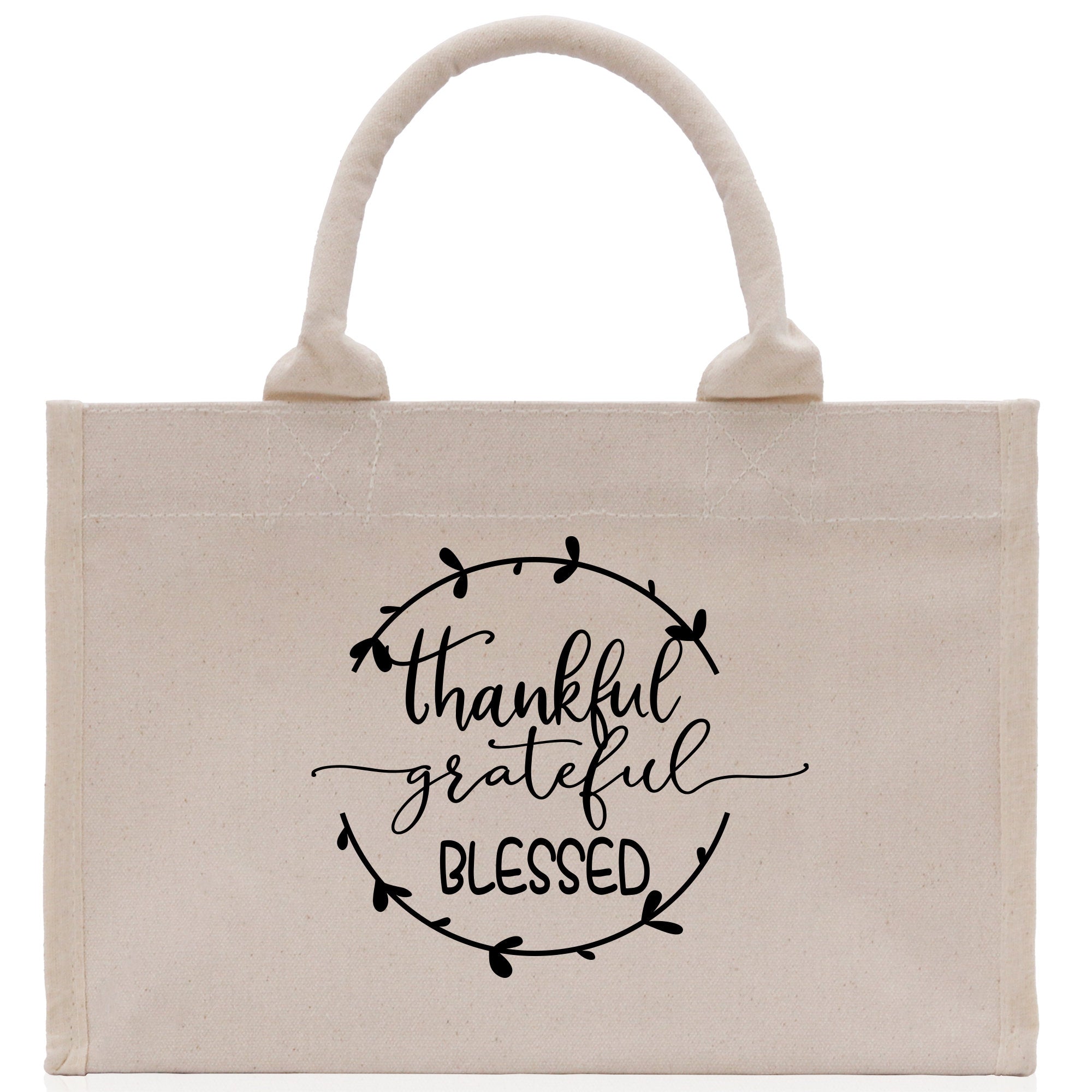 Thankful Grateful Blessed Cotton Canvas Tote Bag Thanksgiving Bag Autumn Fall Vibes Bag Motivational Bag Blessed Bag Fall Market Grocery Bag