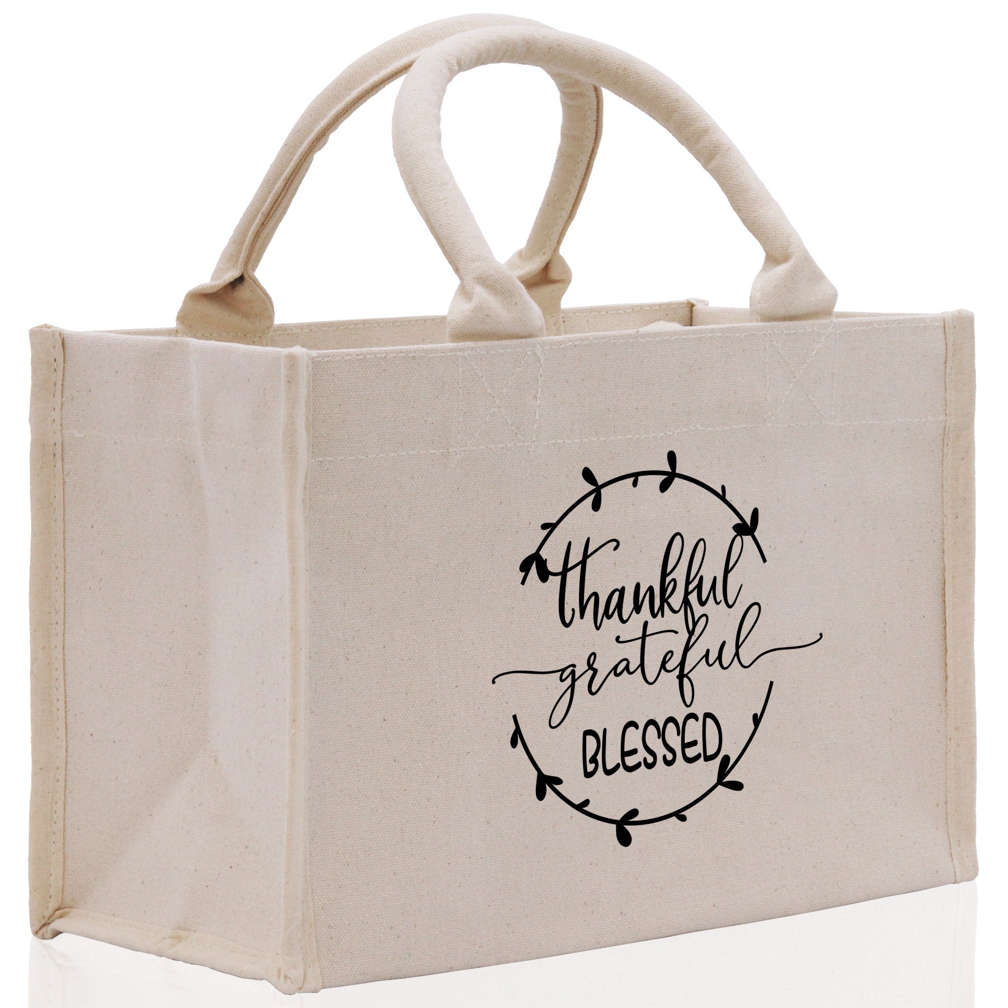 Thankful Grateful Blessed Cotton Canvas Tote Bag Thanksgiving Bag Autumn Fall Vibes Bag Motivational Bag Blessed Bag Fall Market Grocery Bag