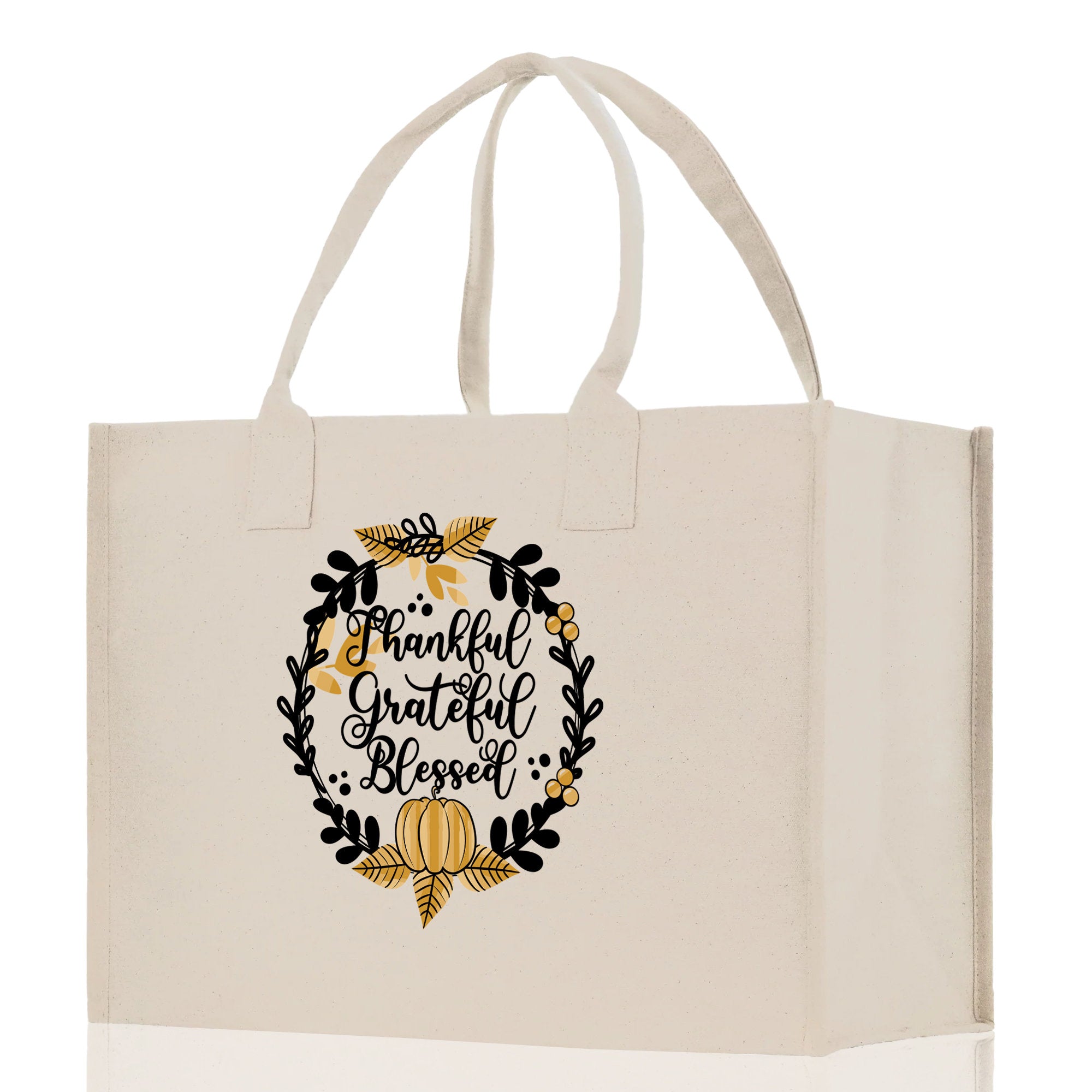 Thankful Grateful Blessed Cotton Canvas Tote Bag Thanksgiving Bag Autumn Fall Vibes Bag Motivational Bag Blessed Bag Fall Market Grocery Bag