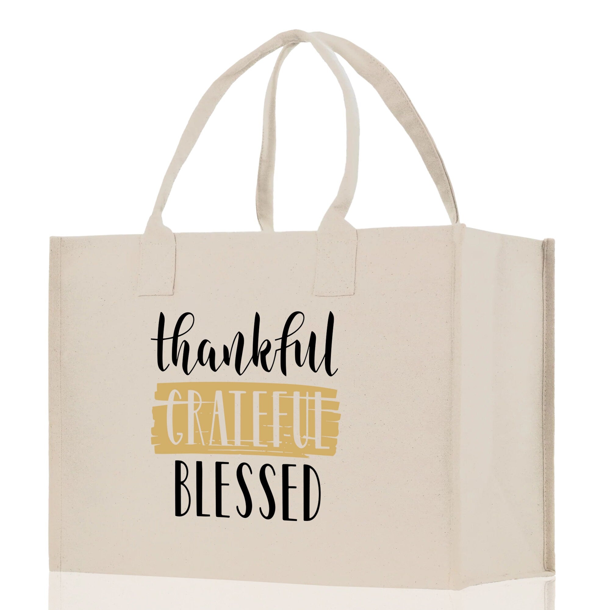 Thankful Grateful Blessed Cotton Canvas Tote Bag Thanksgiving Bag Autumn Fall Vibes Bag Motivational Bag Blessed Bag Fall Market Grocery Bag