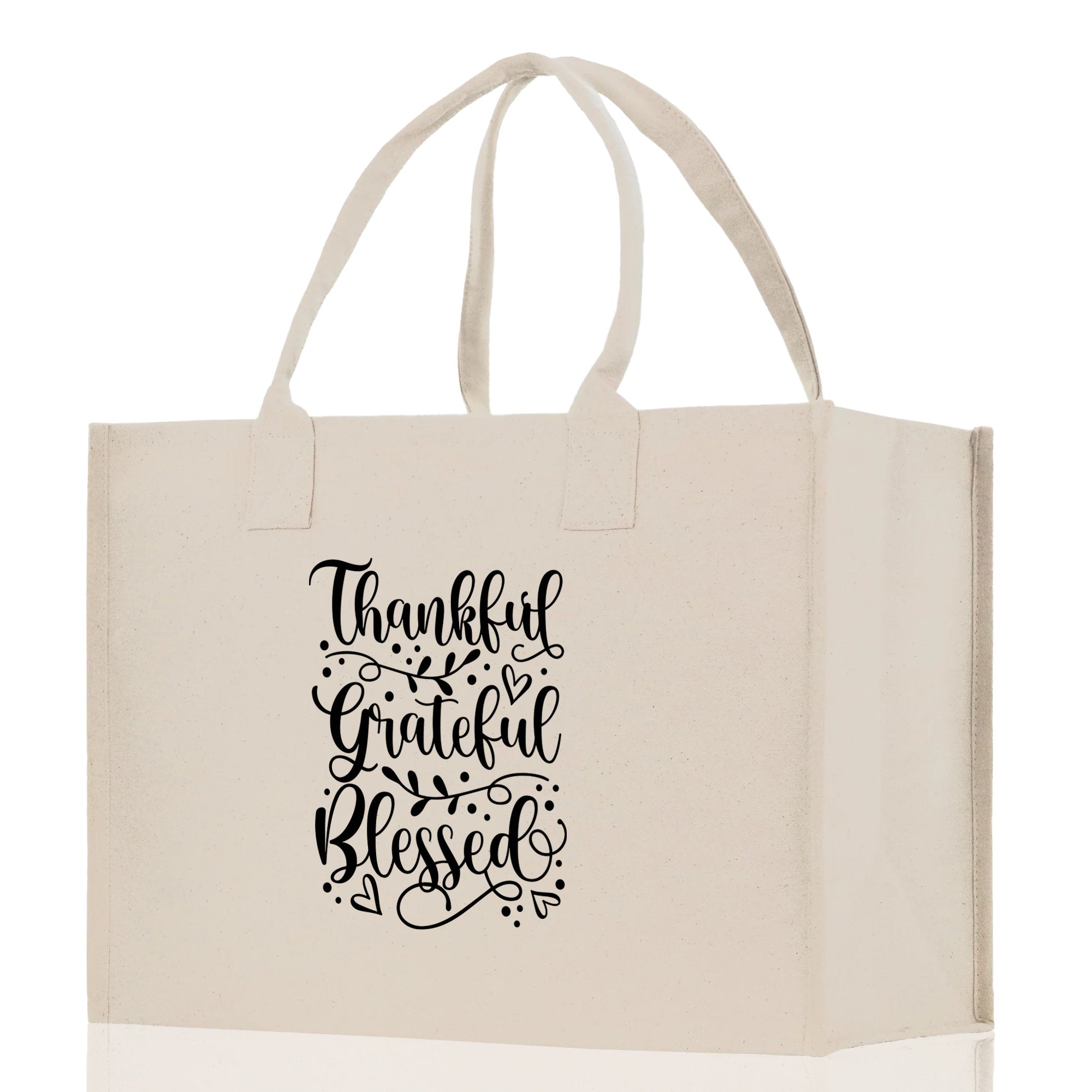 Thankful Grateful Blessed Cotton Canvas Tote Bag Thanksgiving Bag Autumn Fall Vibes Bag Motivational Bag Blessed Bag Fall Market Grocery Bag