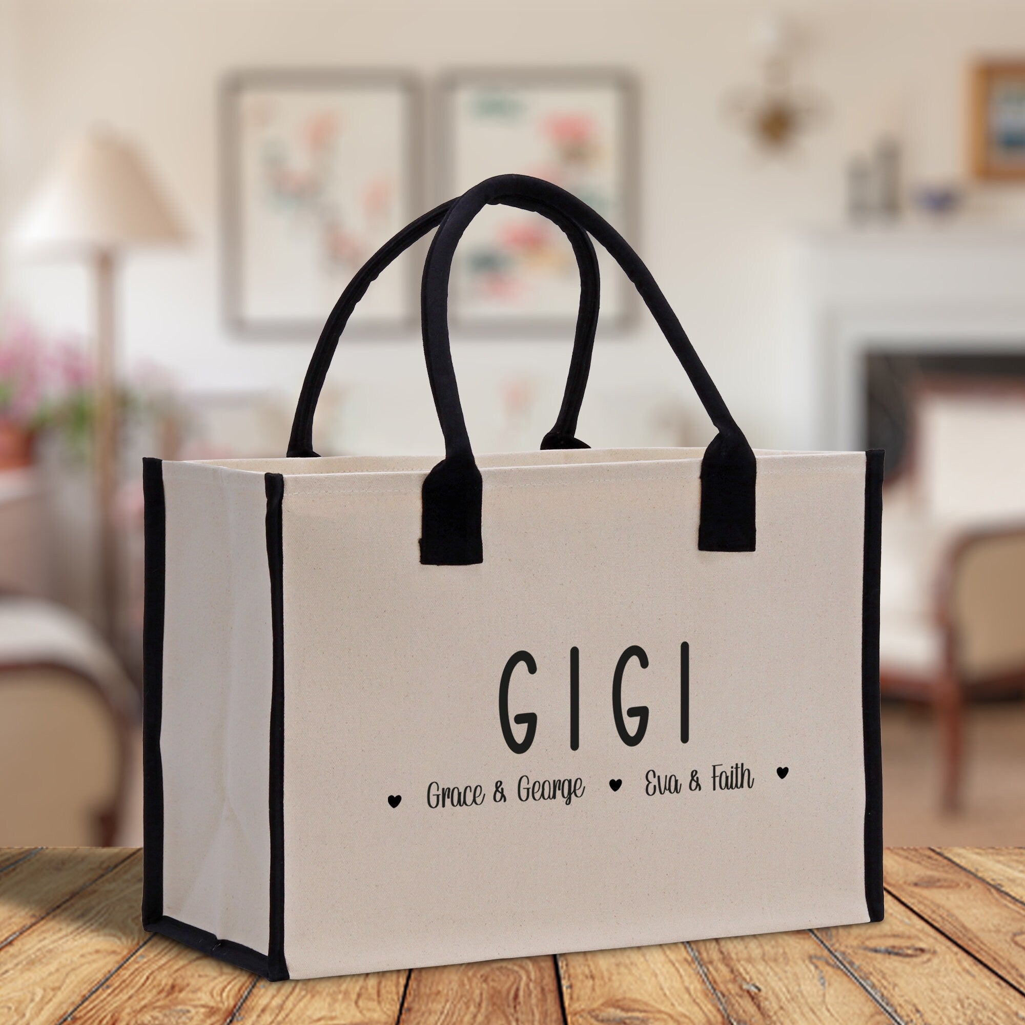 Gigi Grandchild Kids Names Custom Grandma Tote Bag Grandma's Getaway Bag Gigi Bag Personalized Grandma Gift Bag Shopping Bag Mother Day Gift
