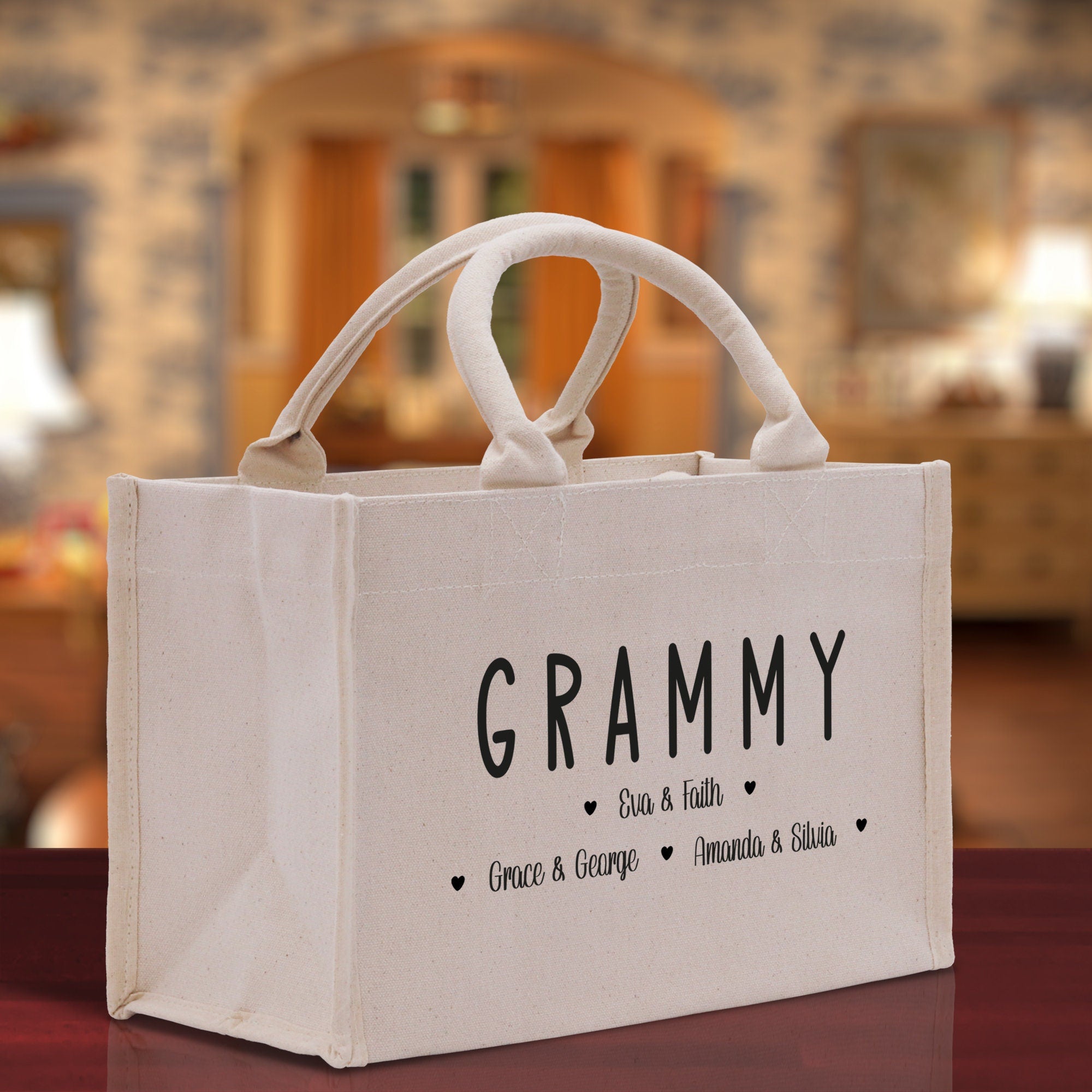 Grammy Grandchild Kids Names Custom Grandma Tote Bag Grandma's Getaway Bag Personalized Grandma Gift Bag Shopping Bag Mother Day Gift
