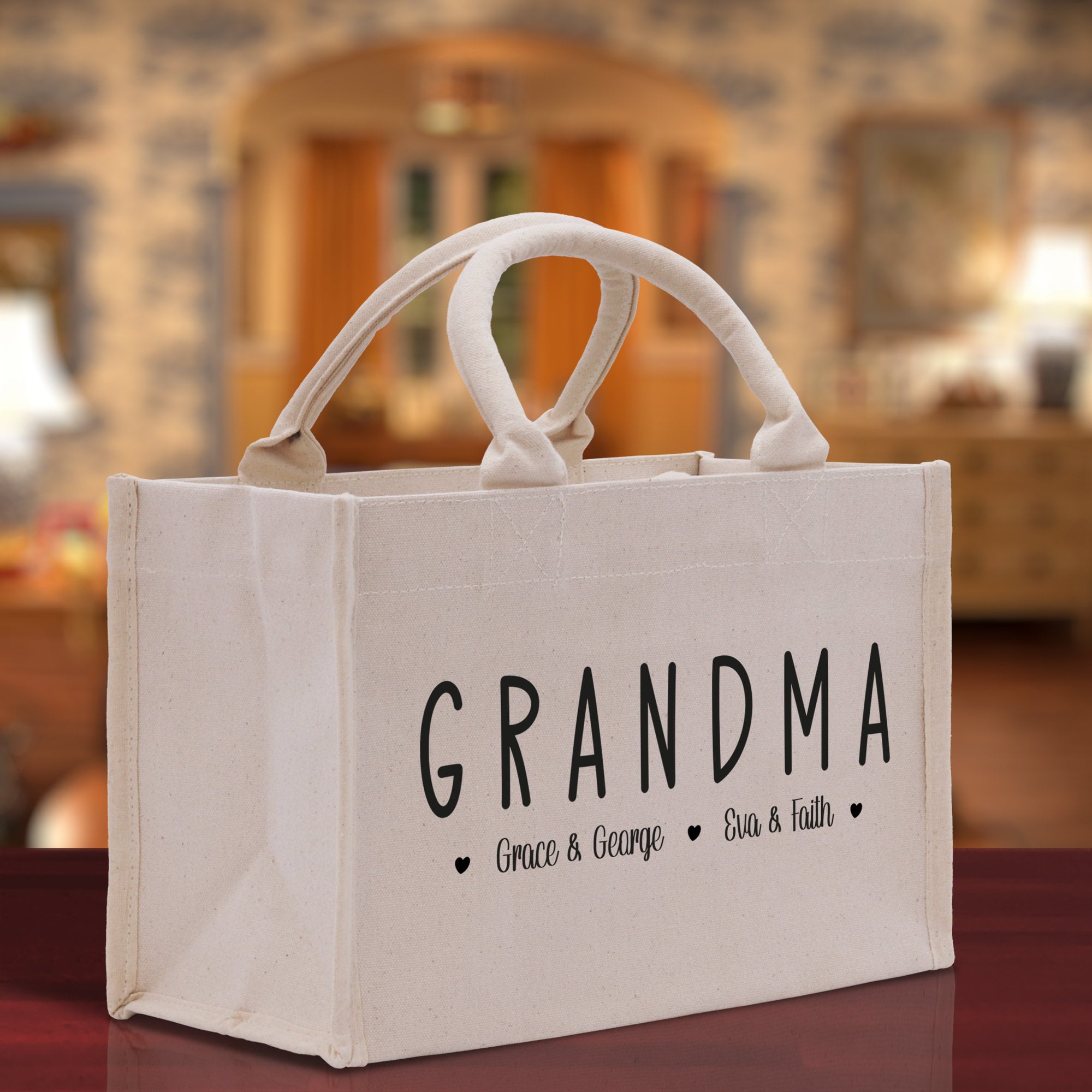 Grandma Grandchild Kids Names Custom Grandma Tote Bag Grandma's Getaway Bag Personalized Grandma Gift Bag Shopping Bag Mother Day Gift