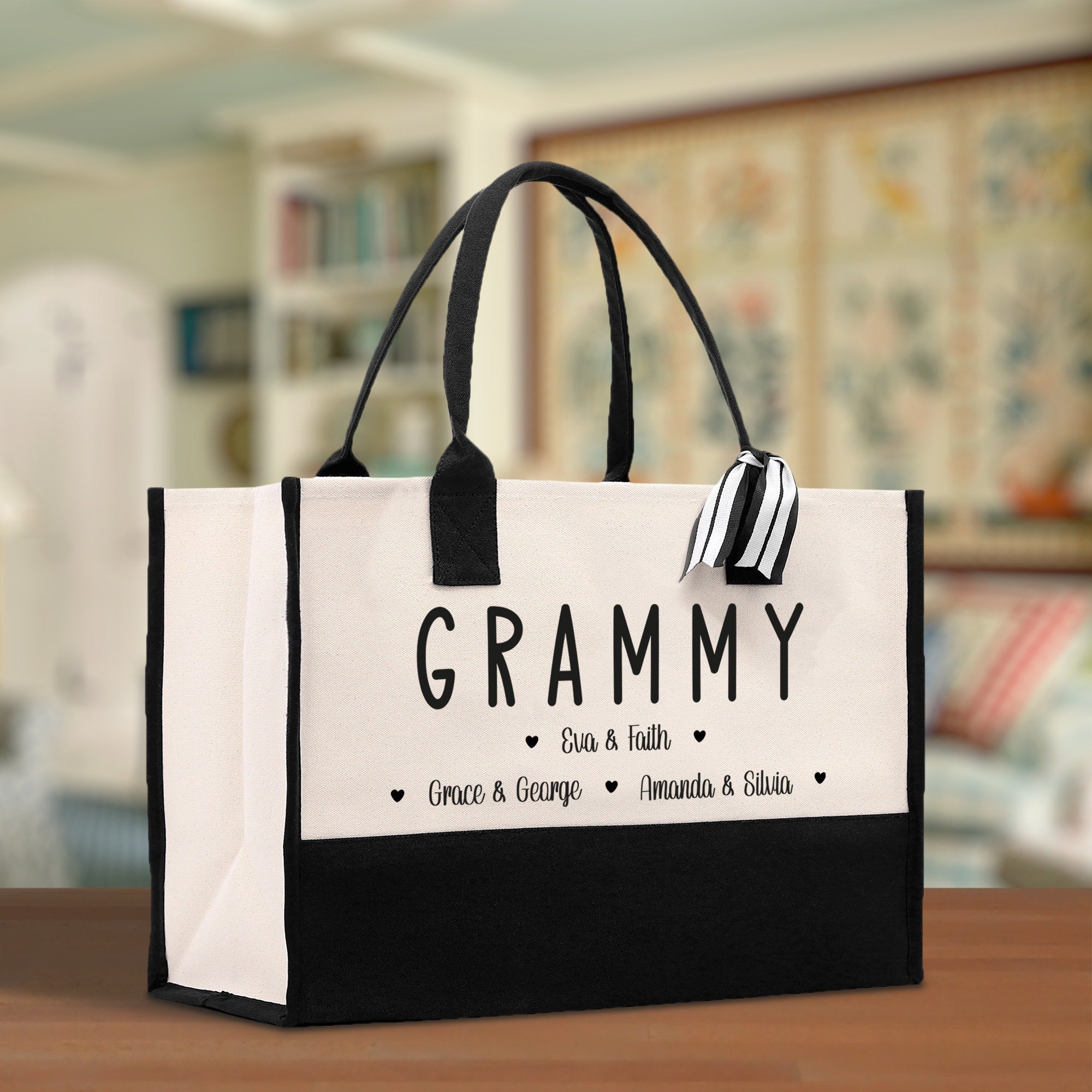 Grammy Grandchild Kids Names Custom Grandma Tote Bag Grandma's Getaway Bag Personalized Grandma Gift Bag Shopping Bag Mother Day Gift