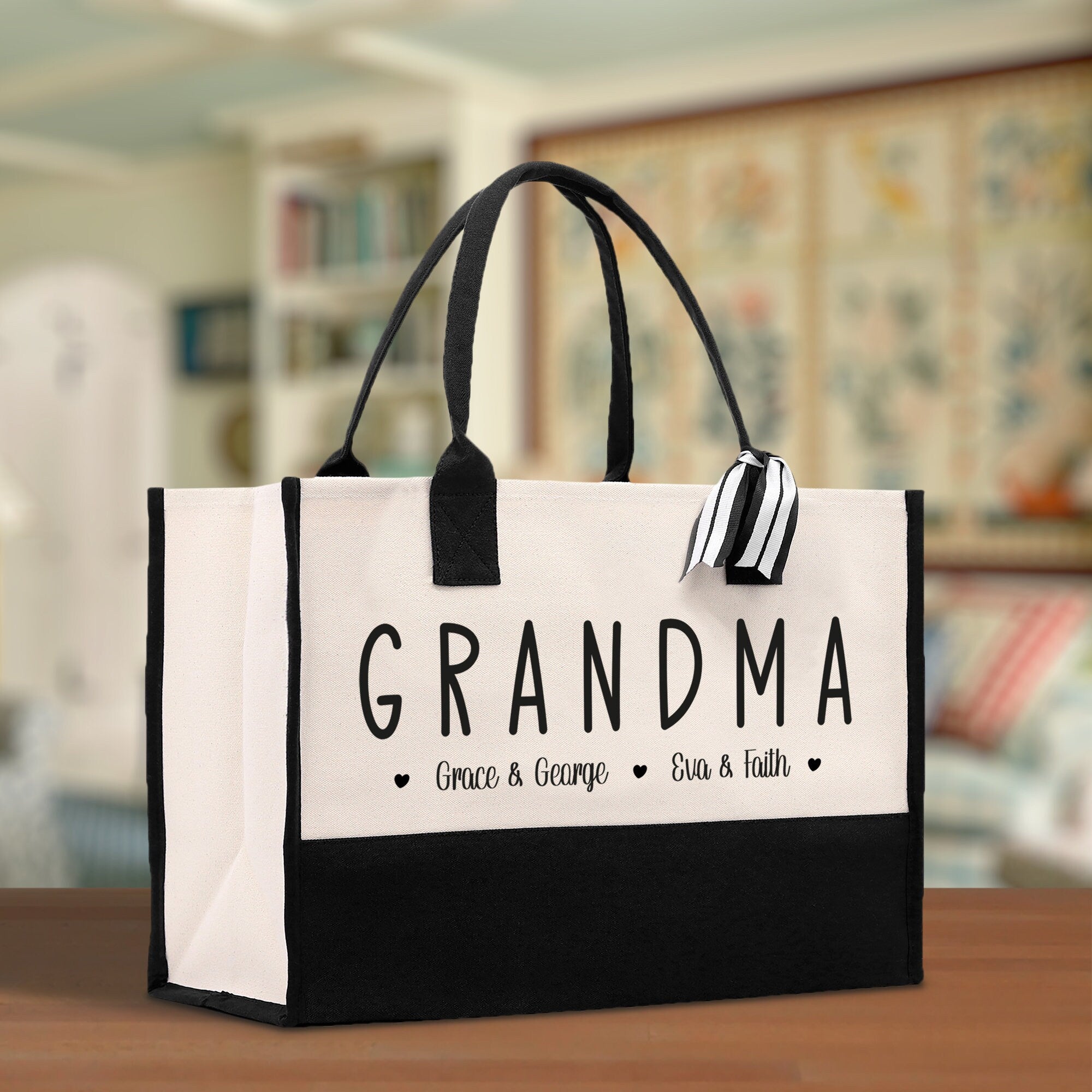 Grandma Grandchild Kids Names Custom Grandma Tote Bag Grandma's