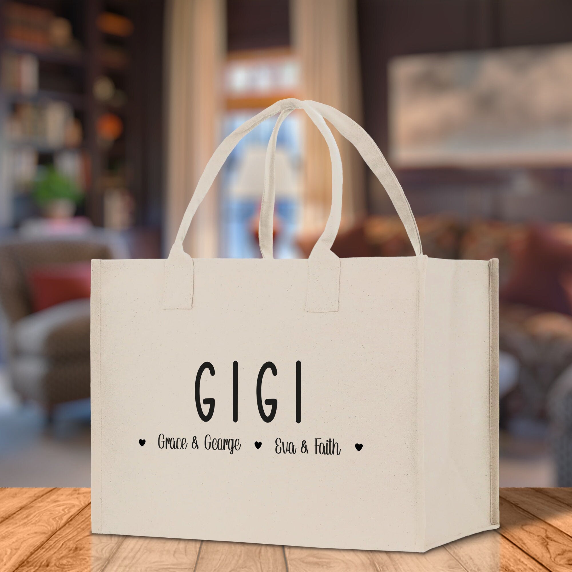 Gigi Grandchild Kids Names Custom Grandma Tote Bag Grandma's Getaway Bag Gigi Bag Personalized Grandma Gift Bag Shopping Bag Mother Day Gift