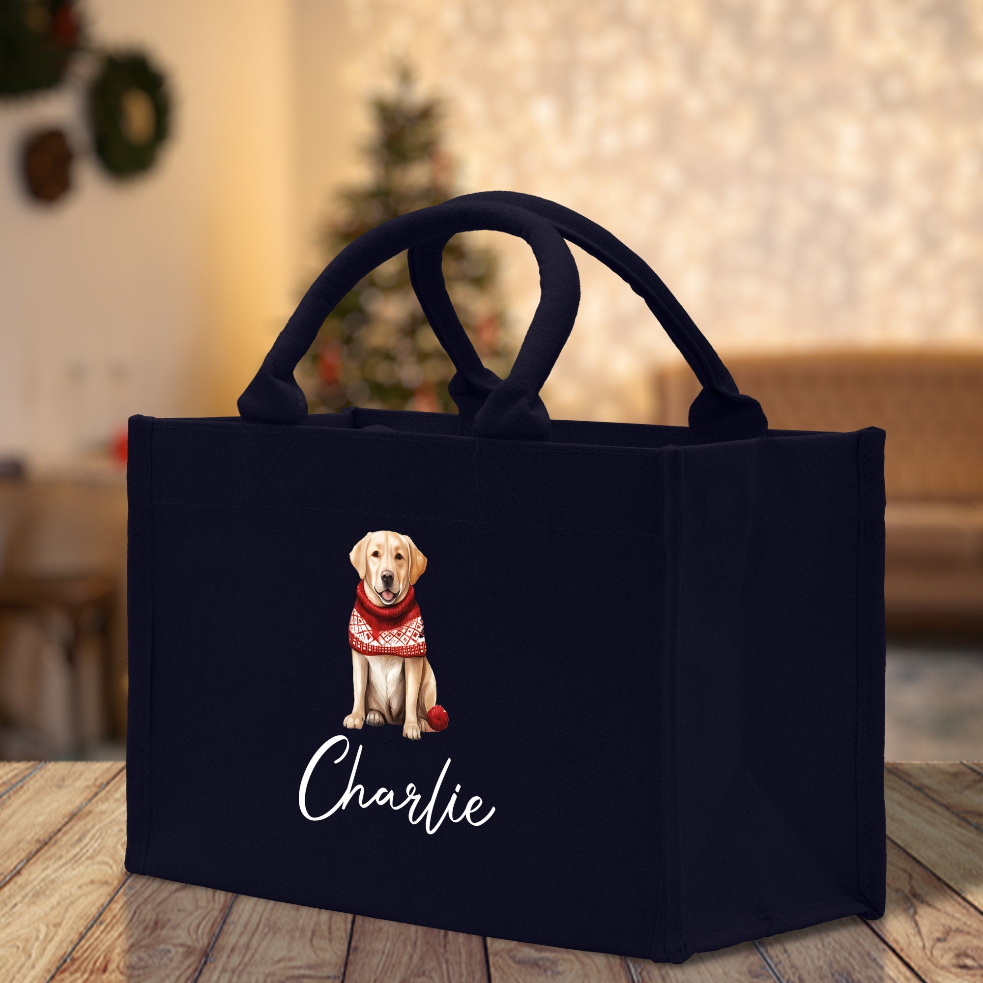 a black bag with a picture of a dog on it