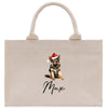 a canvas bag with a german shepard dog wearing a santa hat