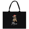 a black bag with a dog wearing a santa hat