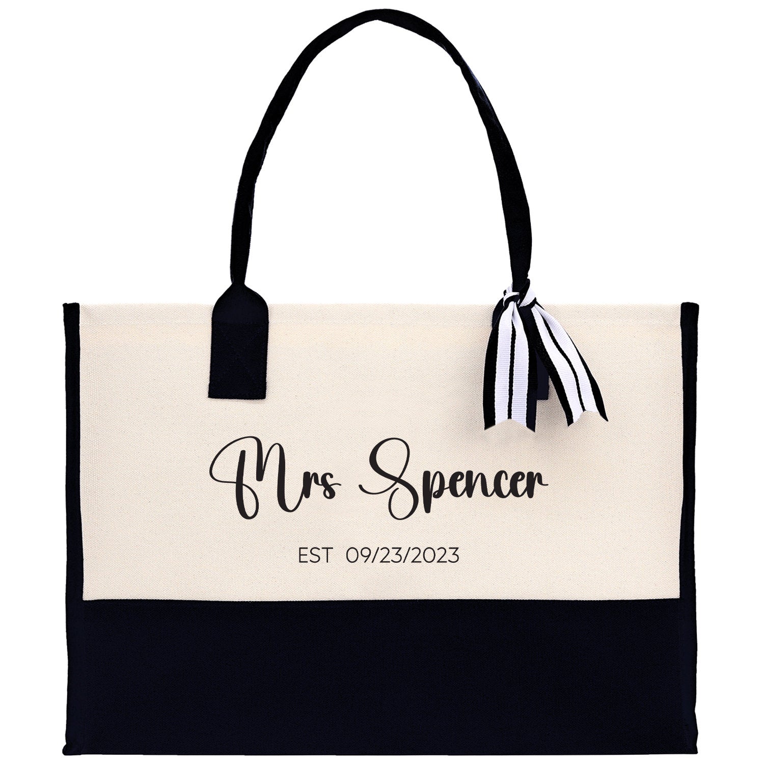 Mrs. Last Name Est Year Tote Bag Personalized Date Wedding Tote Bridal Shower Gift Honeymoon Gift Customized Wedding Gift Bridesmaid Gift