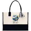 a black and white bag with a bouquet of flowers on it