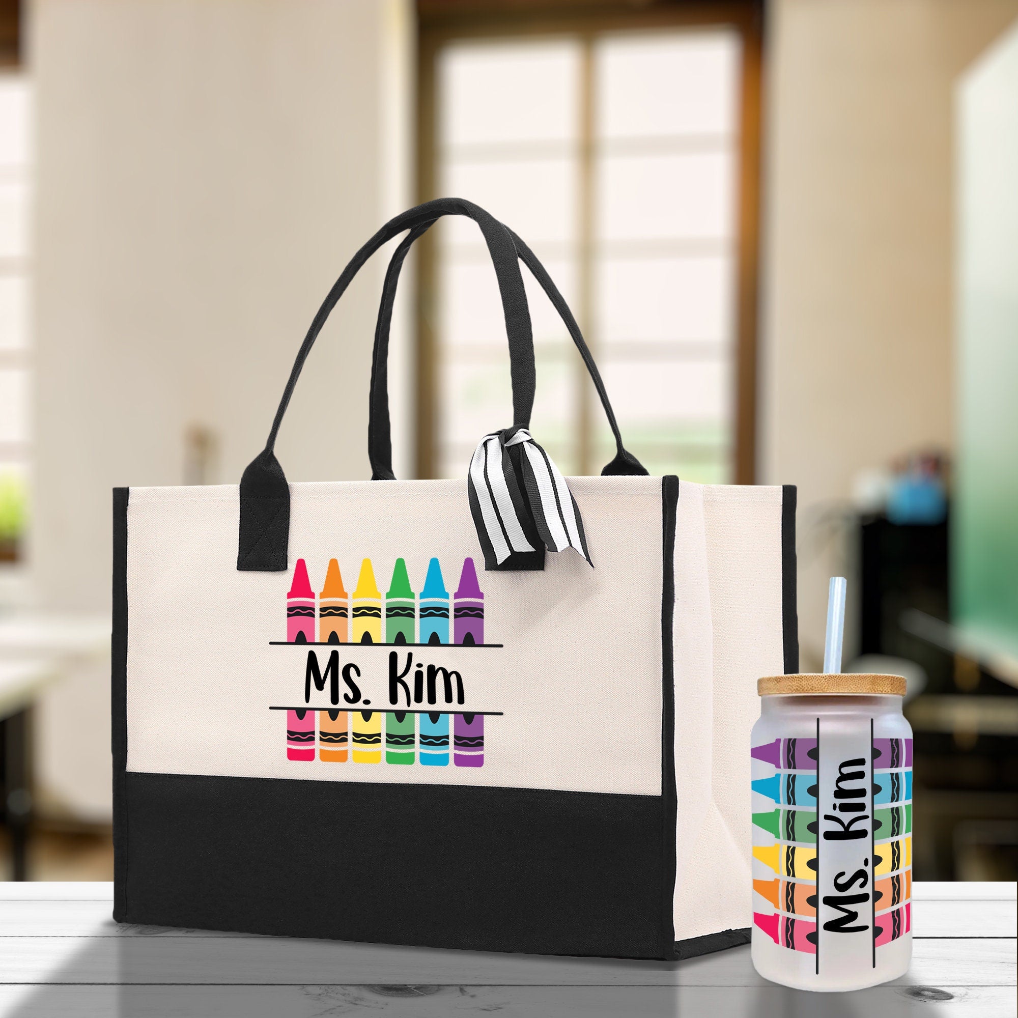 a tote bag with a cup of coffee next to it