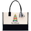 a black and white bag with a christmas tree on it