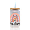 a mason jar with a straw in it that says miss johnson