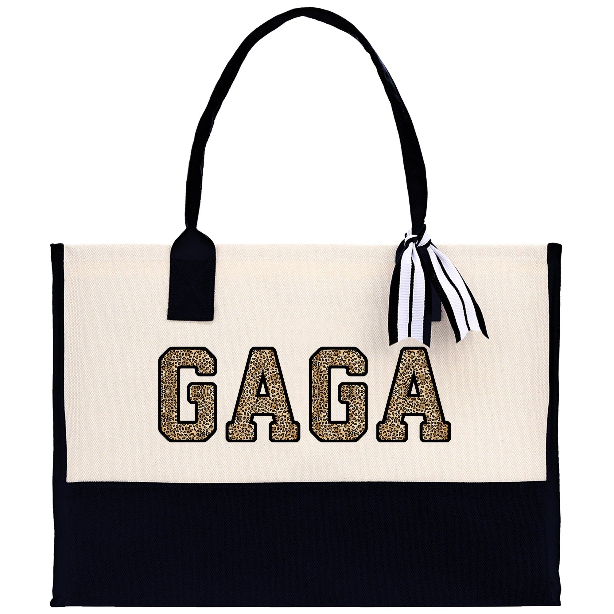 a black and white bag with the word gaga on it