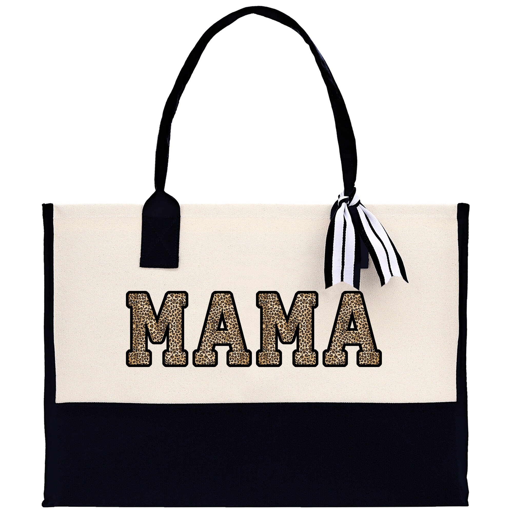 a black and white bag with the word mam on it