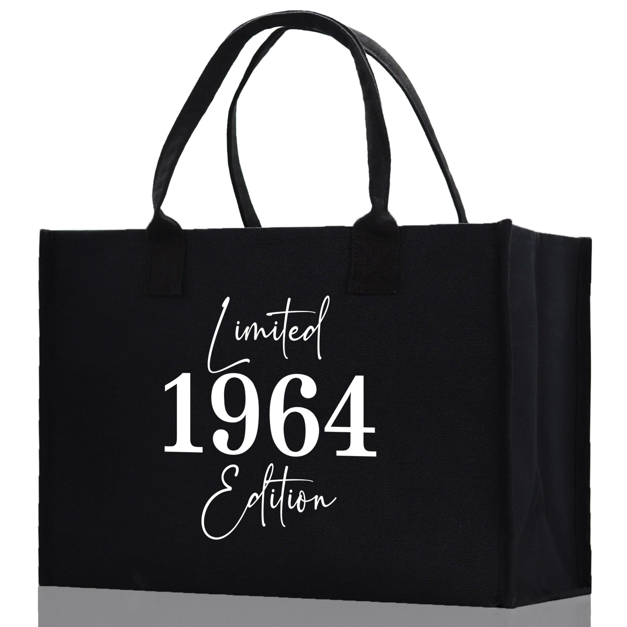 a black shopping bag with a white print on it