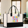 a white and black tote bag with the words cool teachers club on it