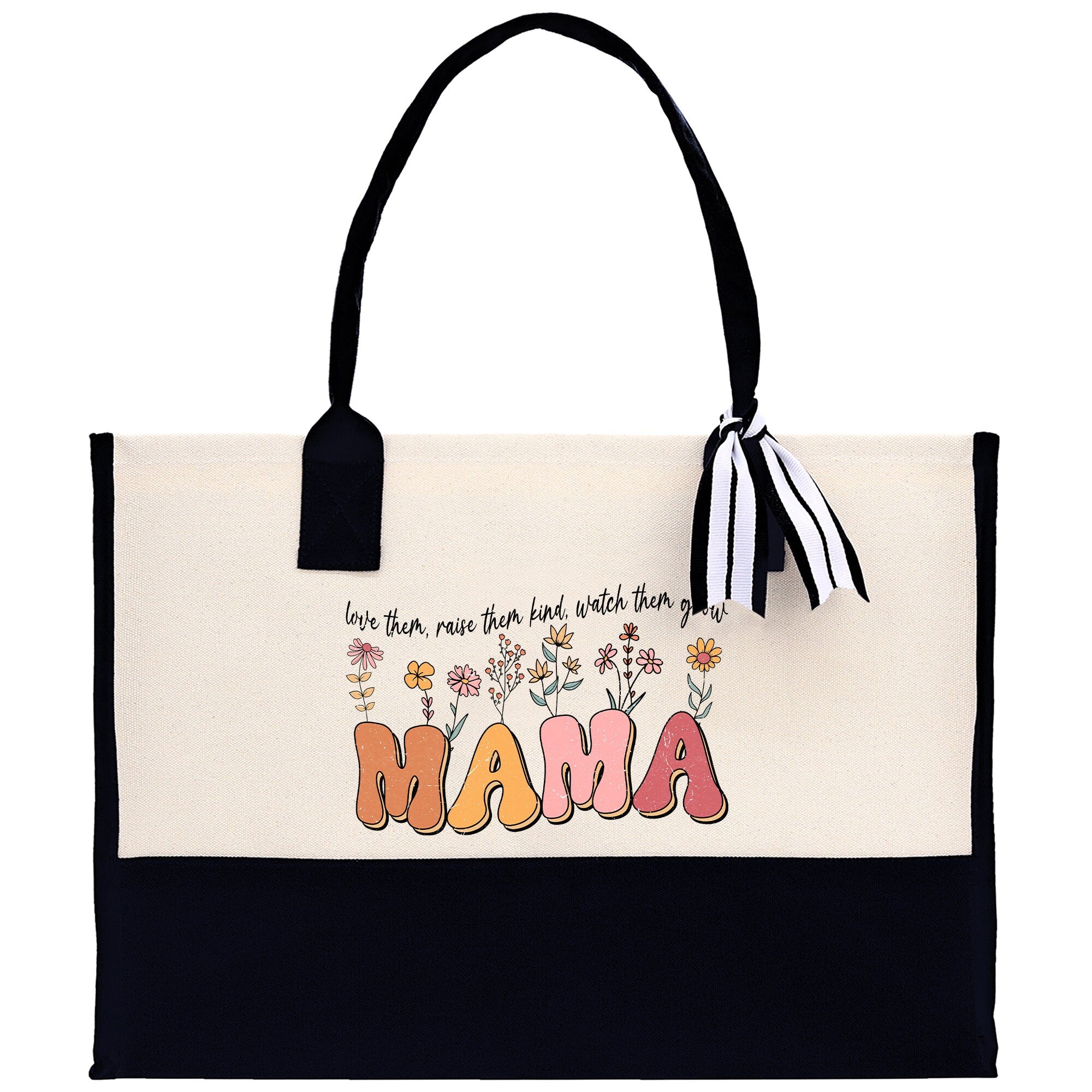 a black and white bag with the word mama on it