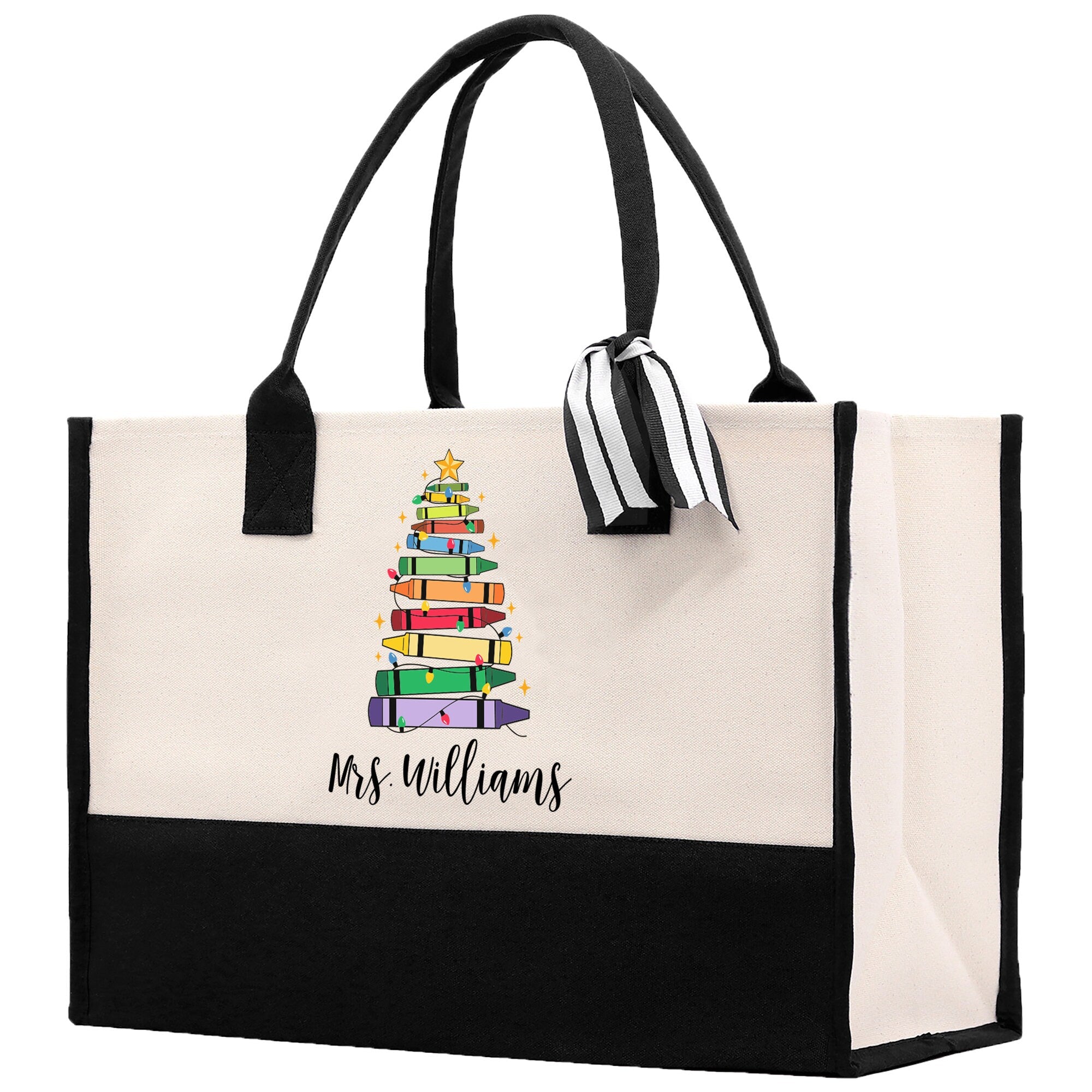 a black and white bag with a christmas tree on it