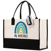 a black and white bag with a rainbow on it