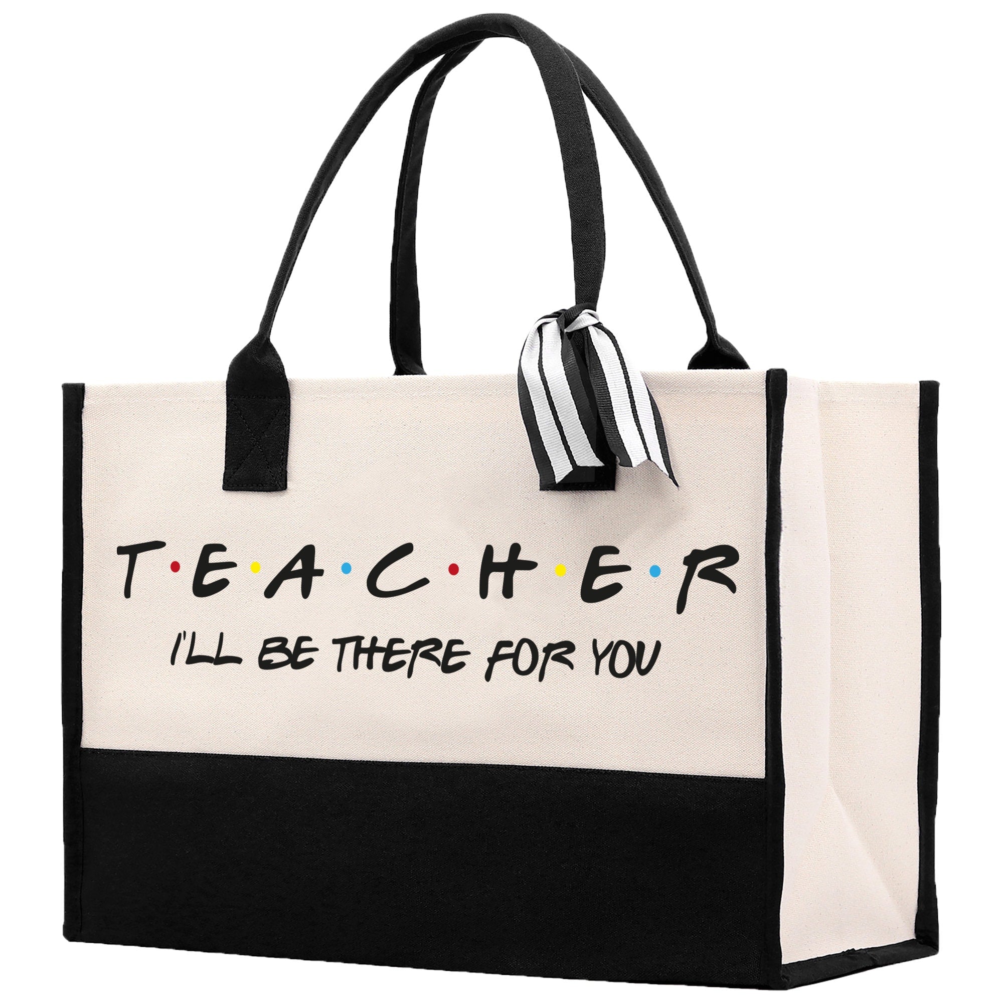 a black and white bag with a teacher&#39;s message on it