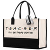 a black and white bag with a teacher's message on it