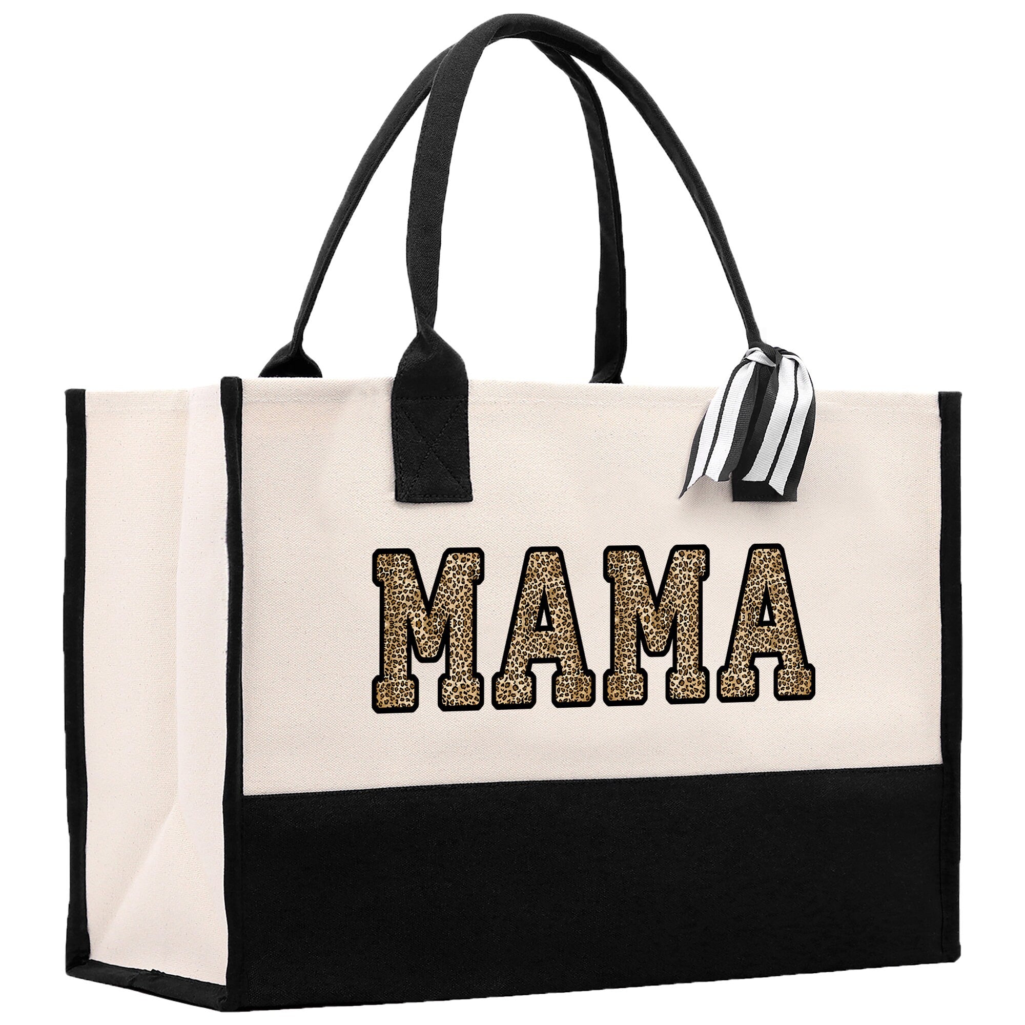 a black and white bag with the word mam printed on it