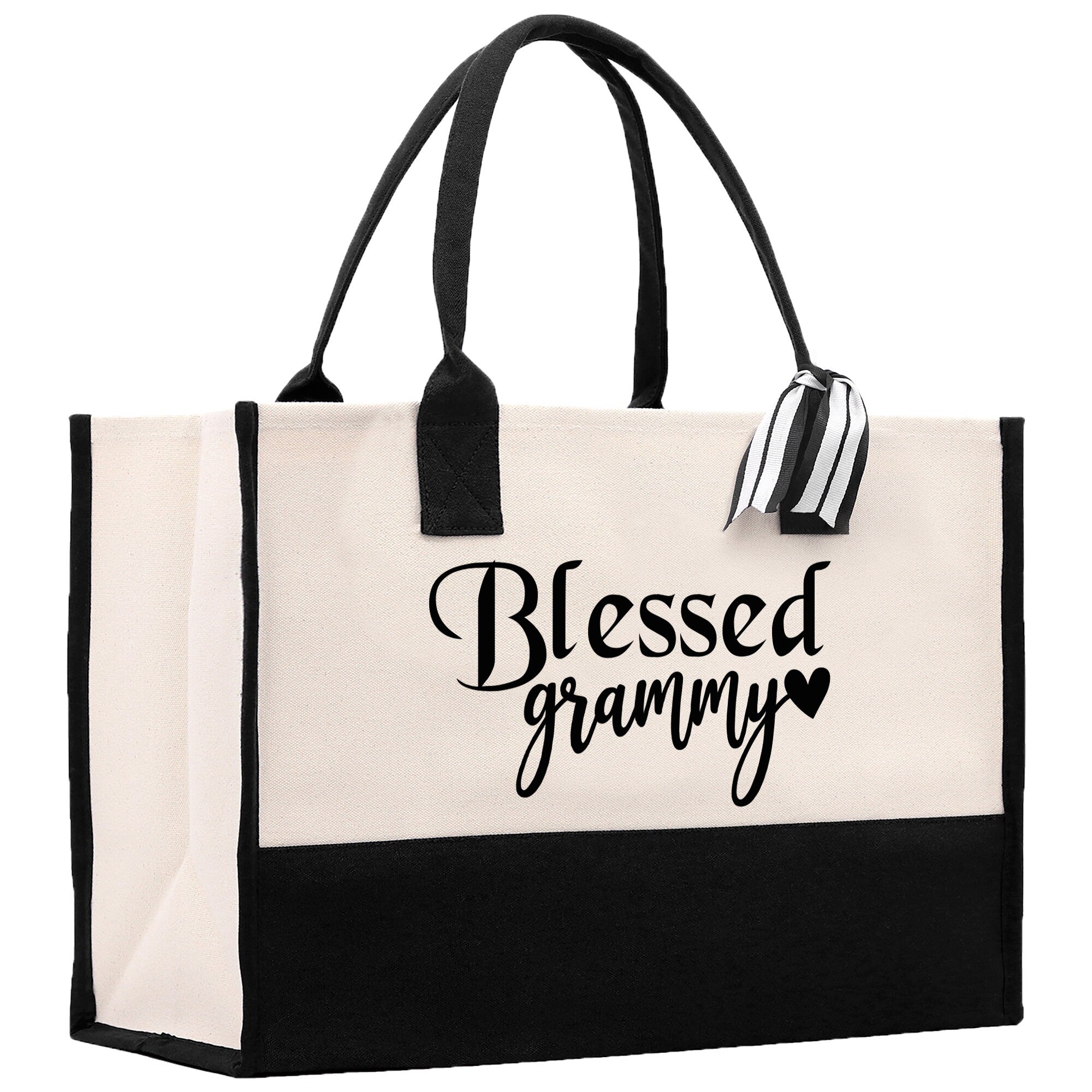 a black and white bag with a message on it