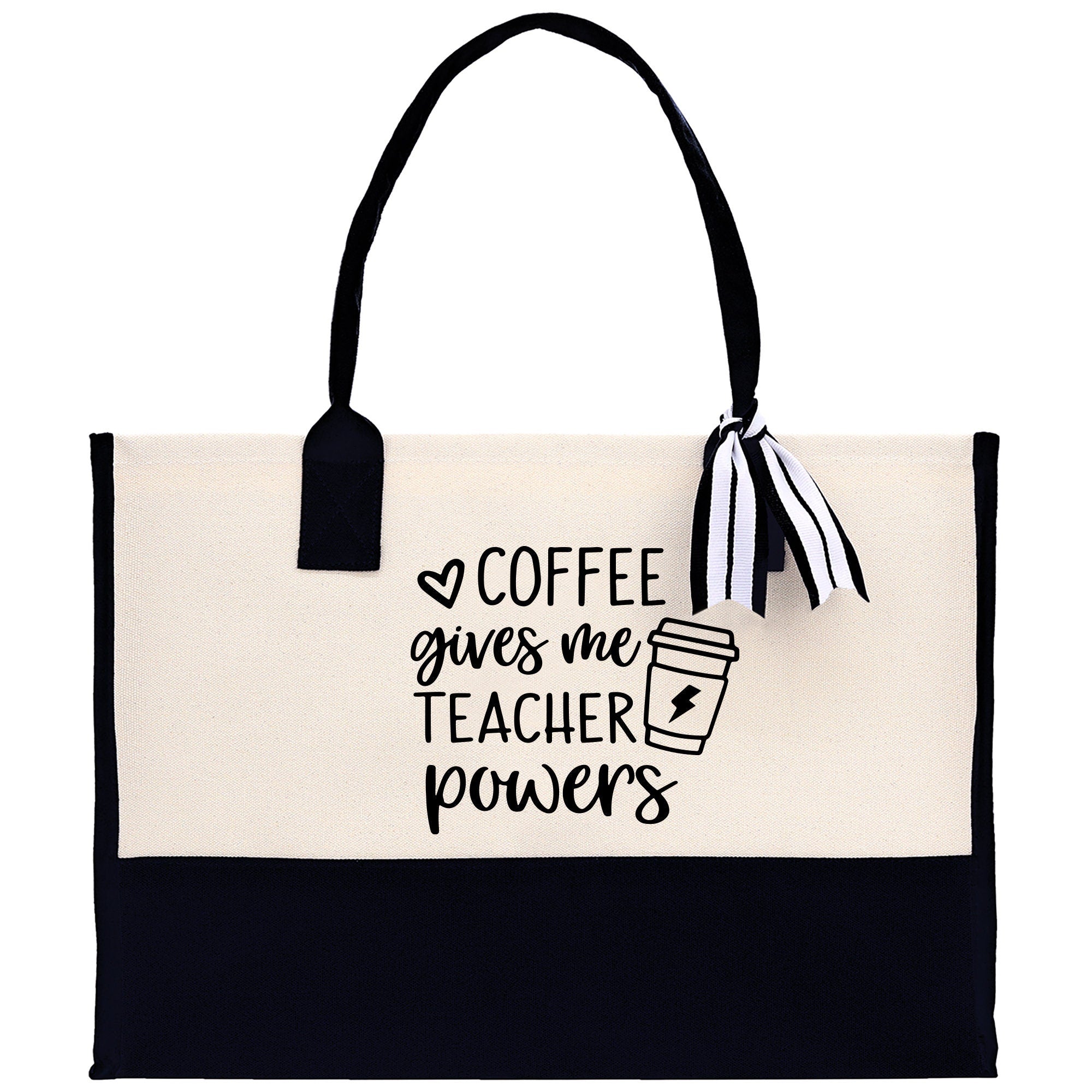 a black and white bag with coffee gives me teacher powers