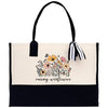 a black and white bag with flowers on it
