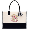 a black and white bag with a flower on it