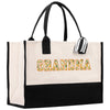 a black and white bag with the word grandma printed on it