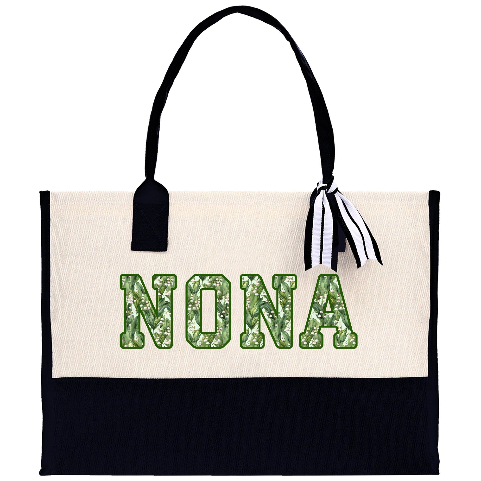 a black and white bag with the word anon printed on it