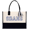 a black and white bag with the word rams on it