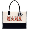 a black and white bag with a name on it