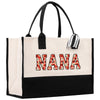 a black and white bag with the word nana printed on it