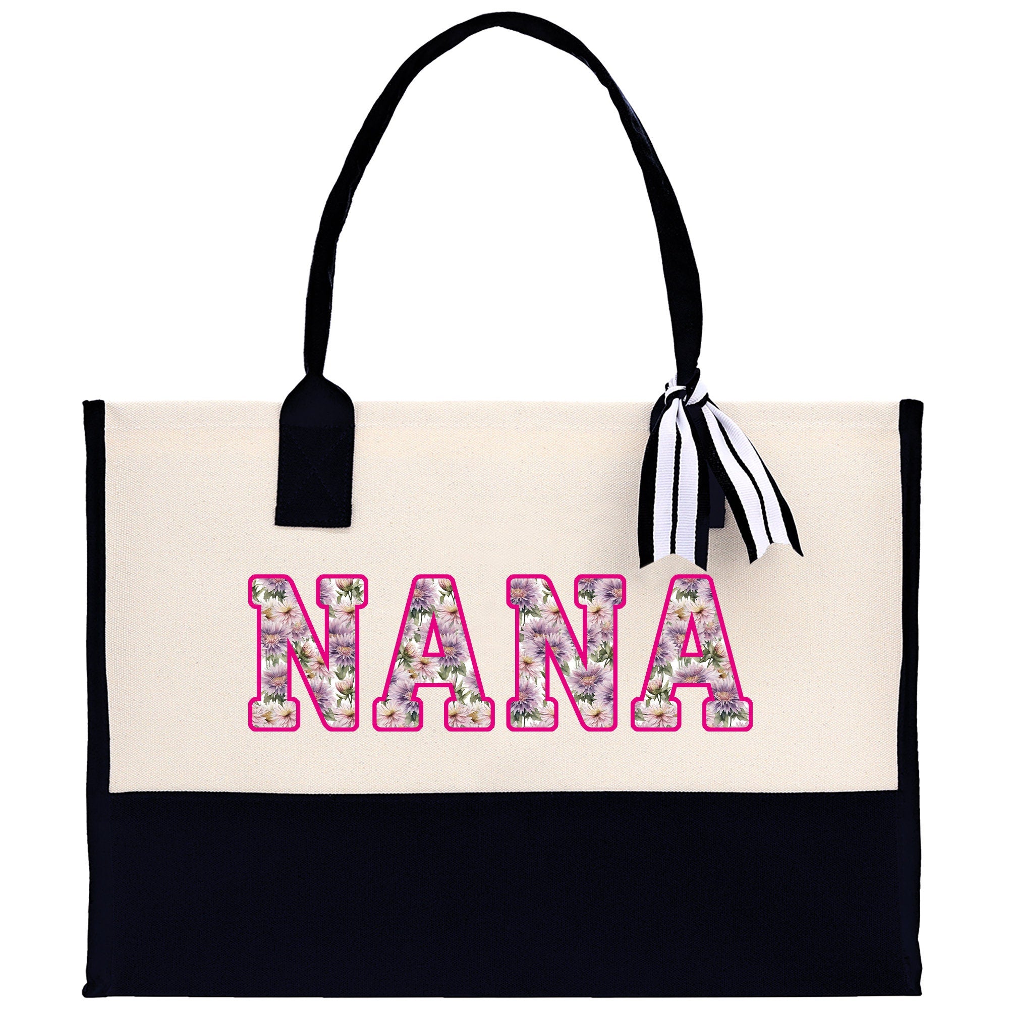 a black and white bag with the word nana on it