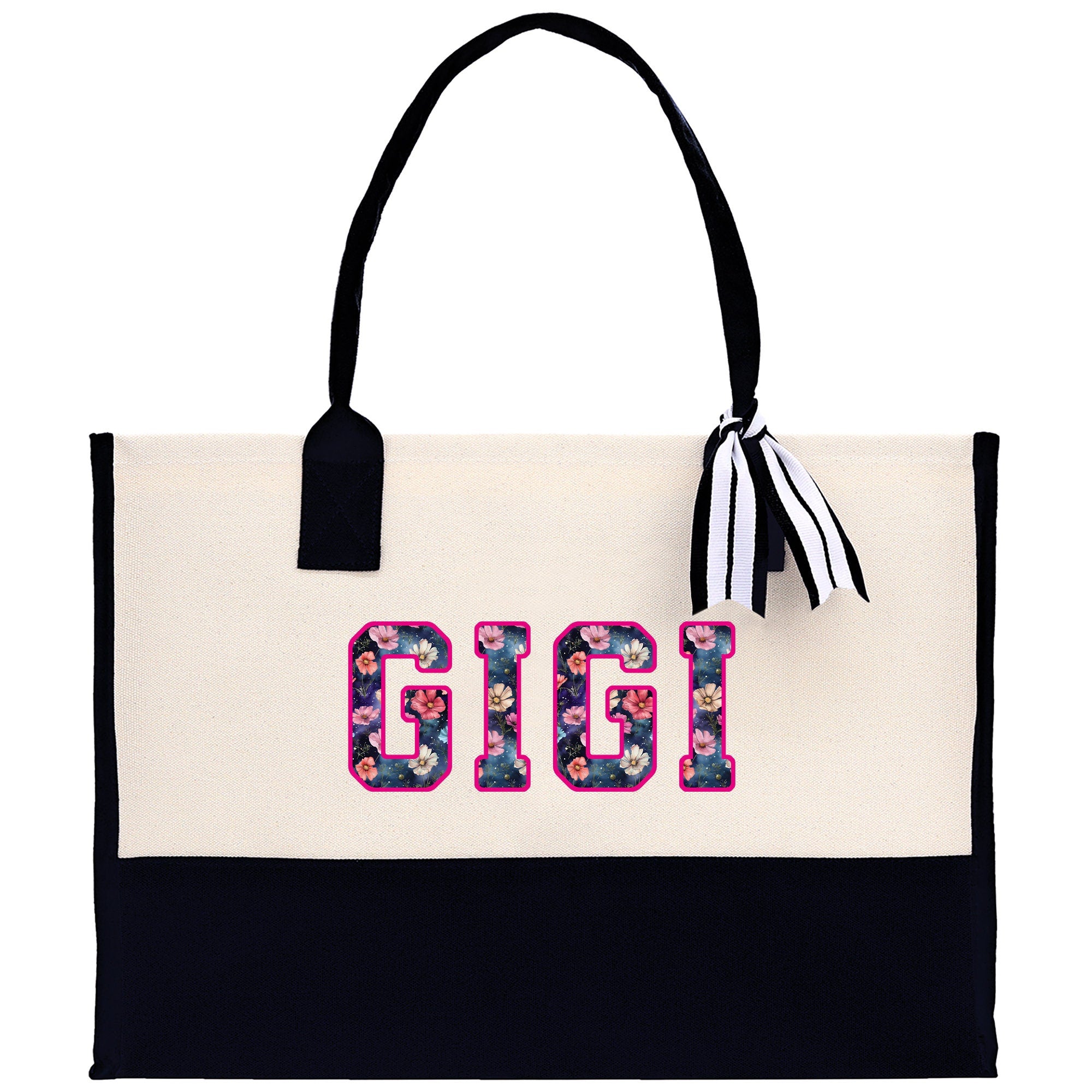 a white and black bag with the word gig printed on it