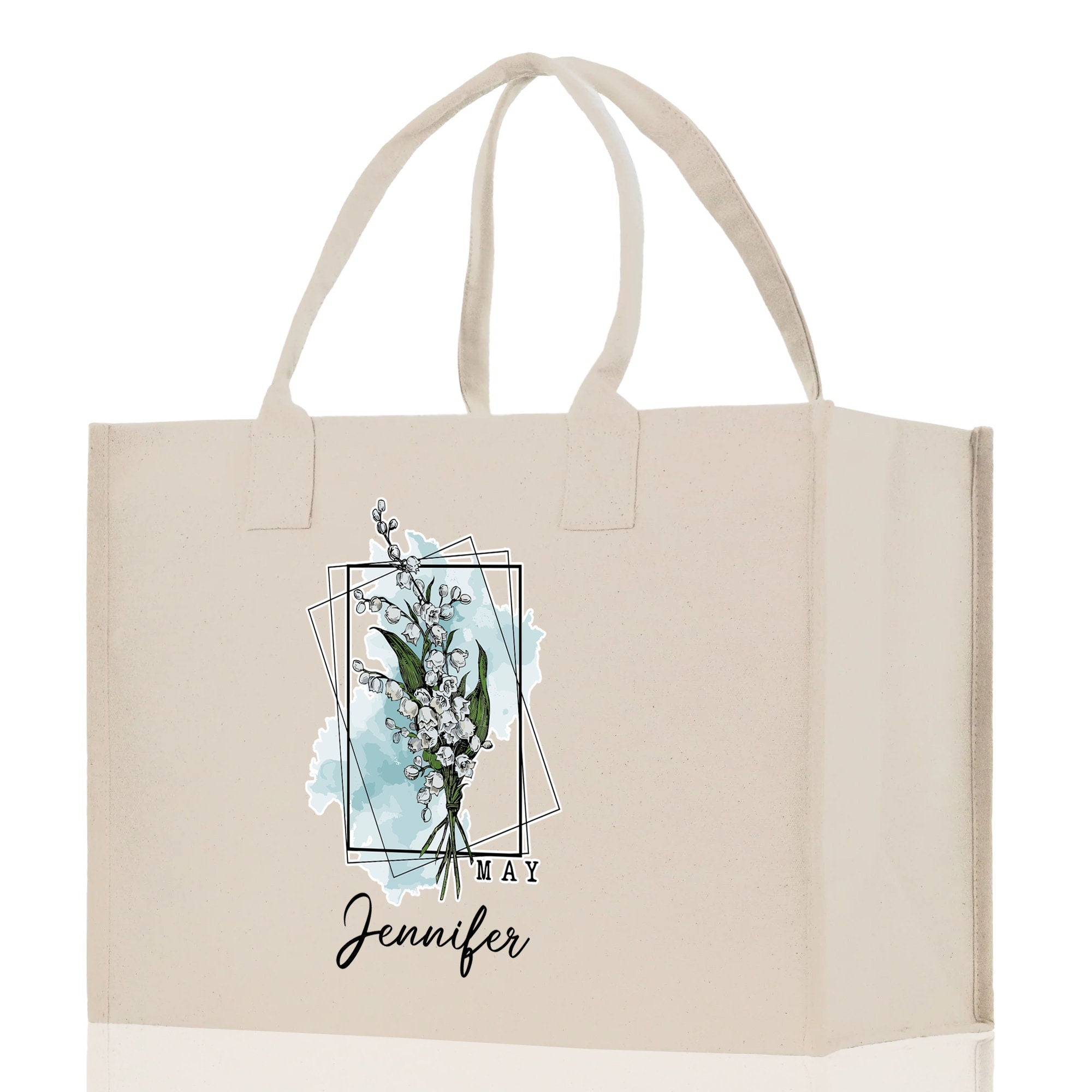 a white shopping bag with a picture of a flower