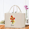 a white bag with a picture of flowers on it