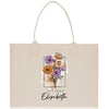 a tote bag with a picture of flowers on it