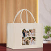 a white shopping bag with four photos on it