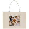 a tote bag with four photos of a family