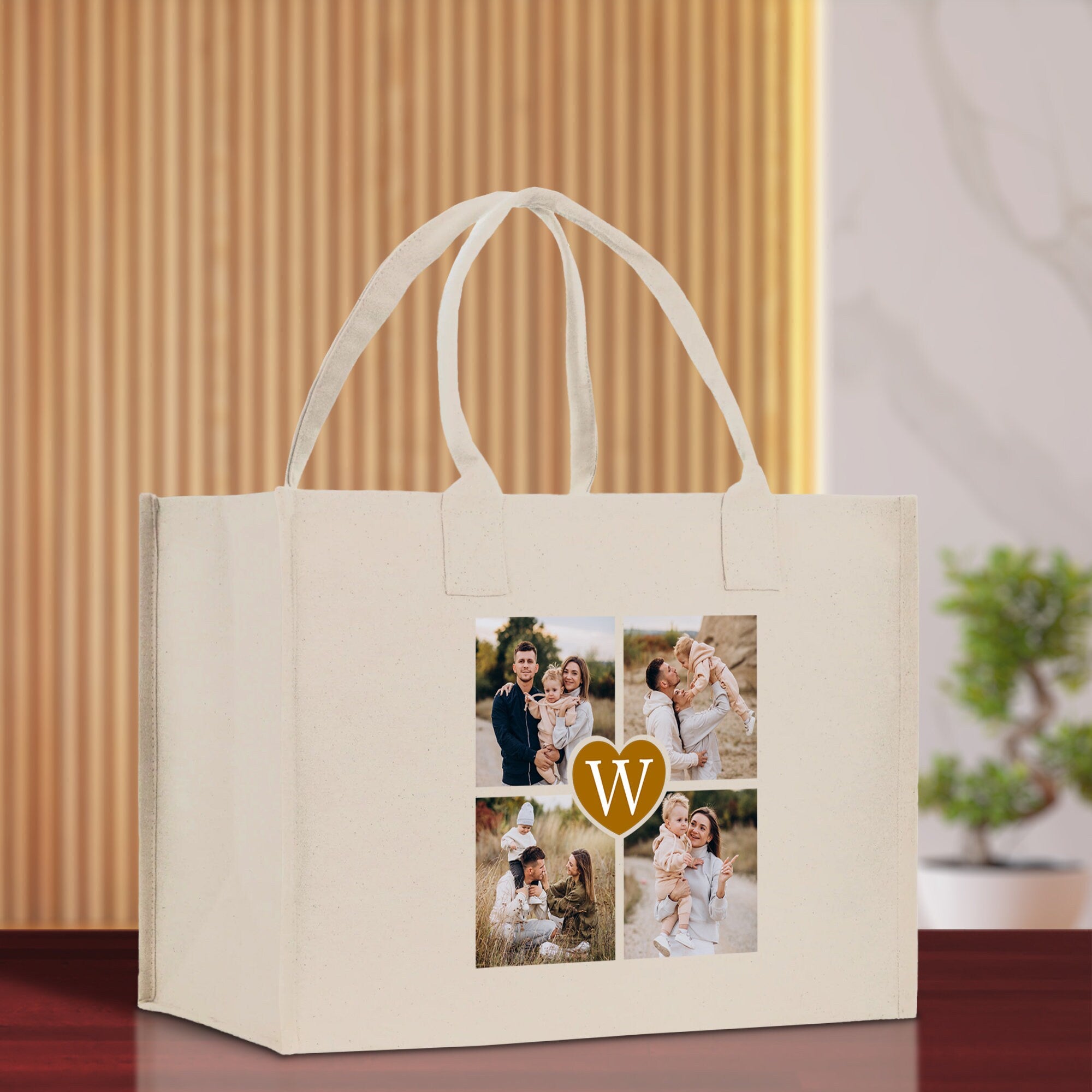 a white shopping bag with a picture of a couple on it