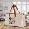 a canvas tote bag with four photos of a couple