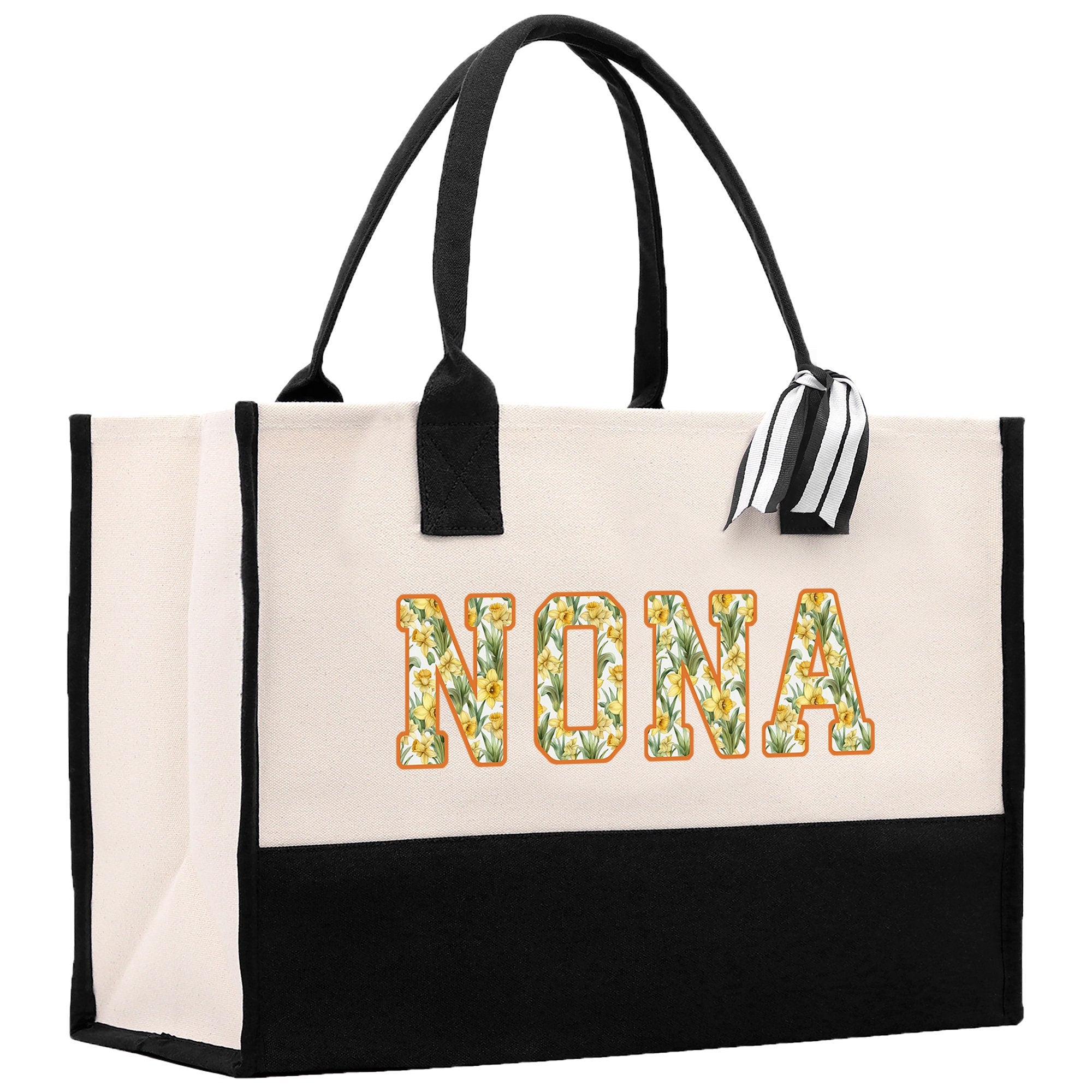 a black and white bag with the word nona printed on it