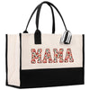 a black and white bag with the word mama printed on it