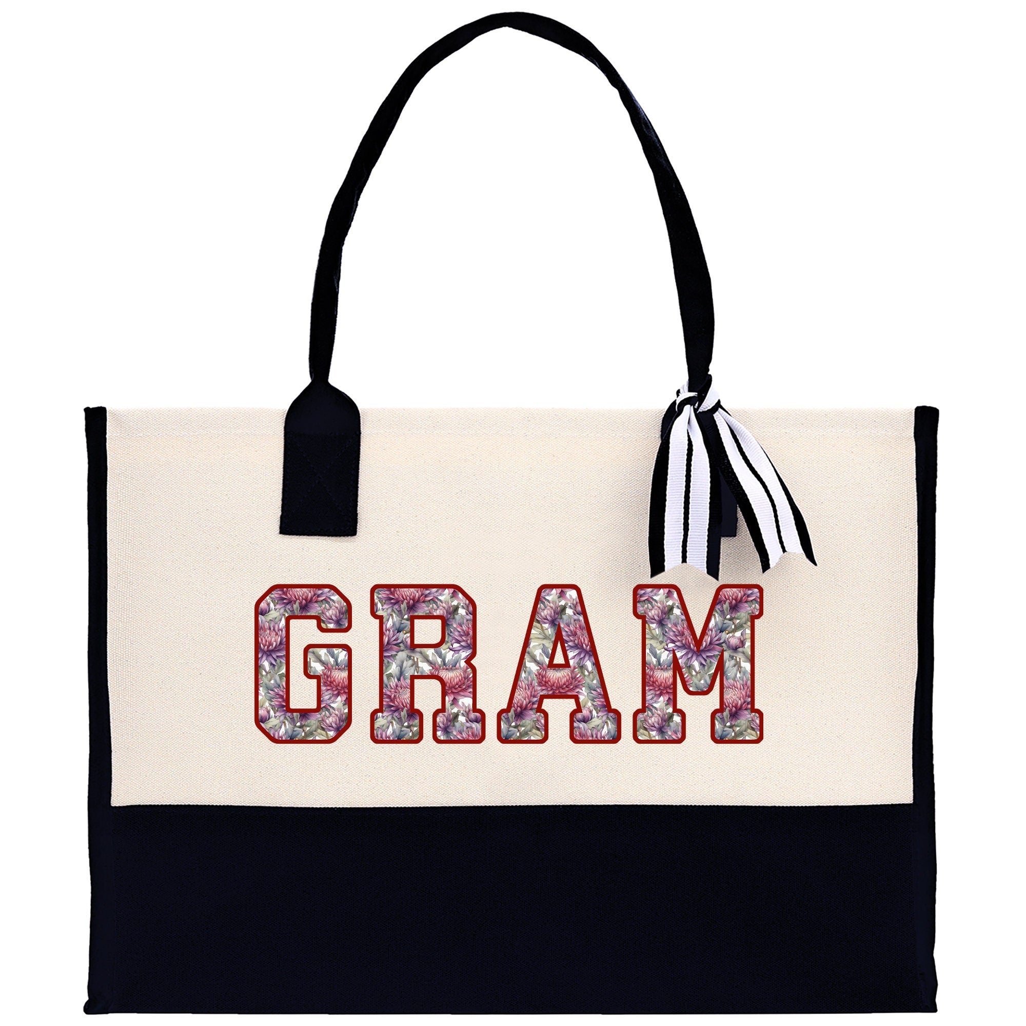 a black and white bag with the word gam printed on it